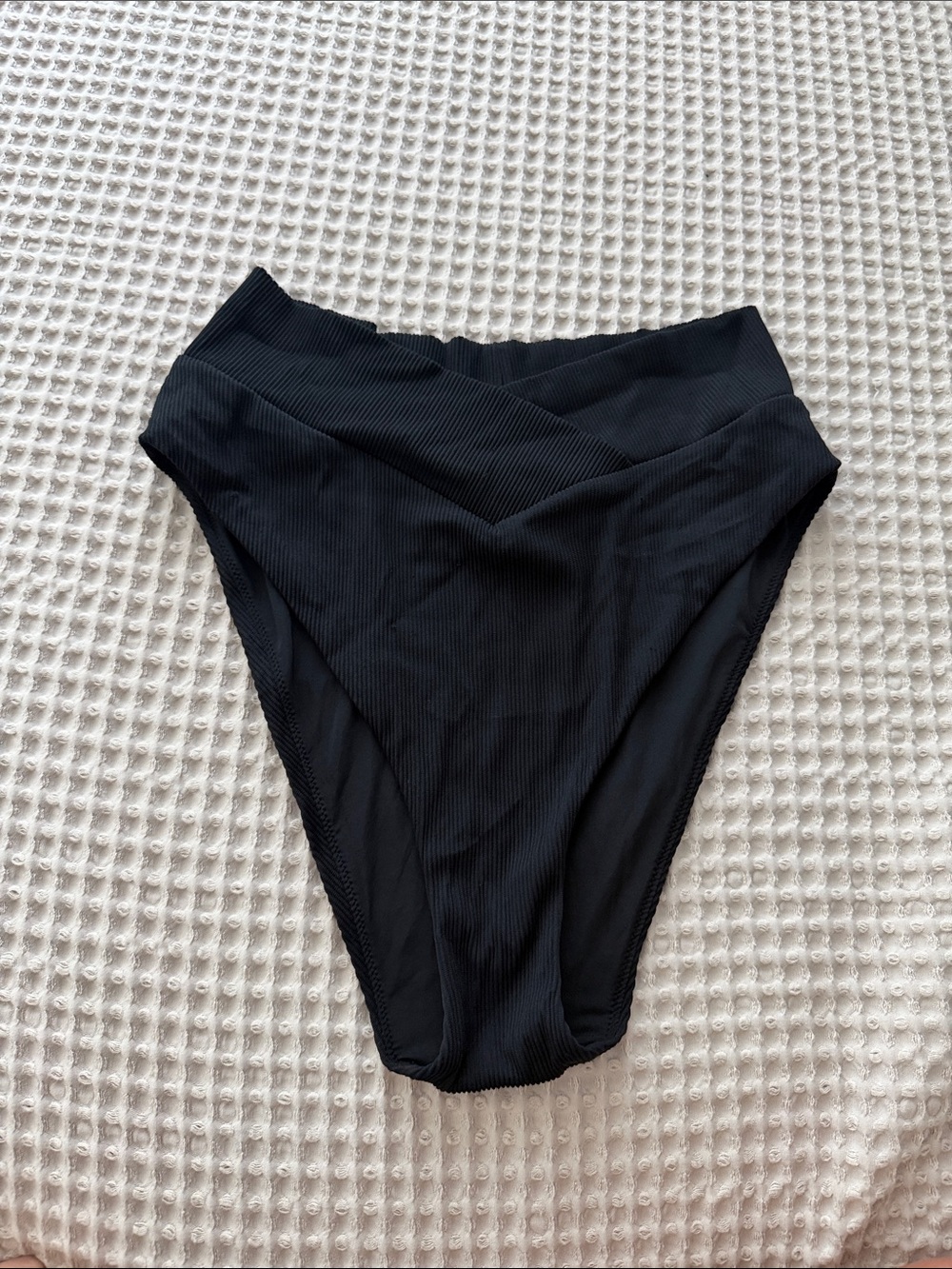 American Eagle Outfitters Black High-Waist Ribbed Bikini Bottoms